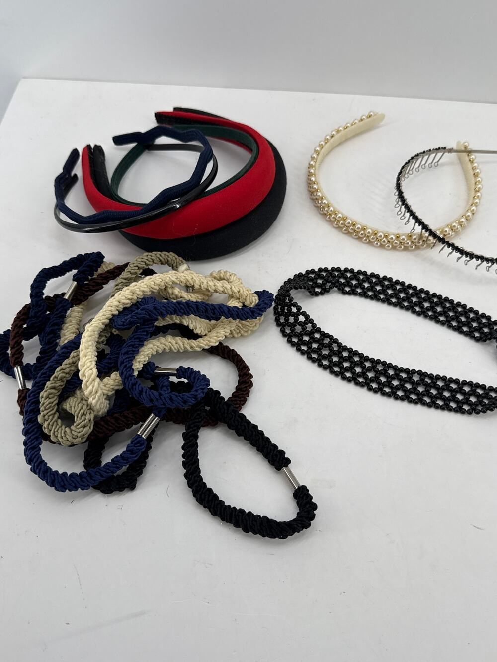 Vintage 1980s Headband Lot Preppy Braided Pearl Beaded Hair Accessories